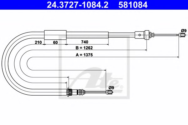 ATE 24.3727-1084.2 Cable, parking brake